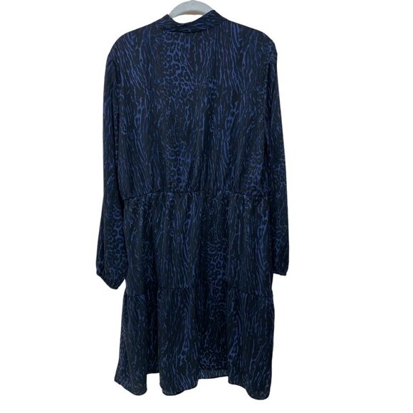Gigi Parker Size L‎ Navy  Leopard Eclipse Tiered Long Sleeve Pullover Dress - Picture 2 of 7